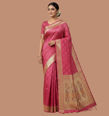 Bajrang fab Self Design Banarasi Satin Saree(Pink)