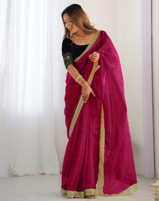 SIRIL Embroidered Bollywood Net Saree(Pink)