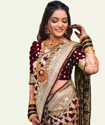 KAKADIYA Woven, Floral Print, Self Design Banarasi Pure Silk Saree(Maroon)