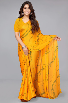 MIRCHI FASHION Printed, Geometric Print Daily Wear Chiffon, Georgette Saree(Orange, Green)