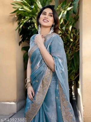 KAVIDSFASHION Embroidered Bollywood Jimmy choo Saree(Blue)