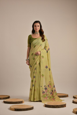 VISVASTA Woven, Self Design, Striped, Dyed, Printed Handloom Jacquard, Cotton Silk Saree(Green)