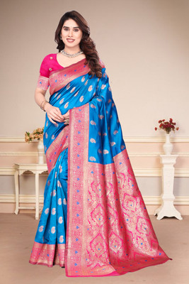 SuperLaxmi Woven Banarasi Art Silk Saree(Blue)