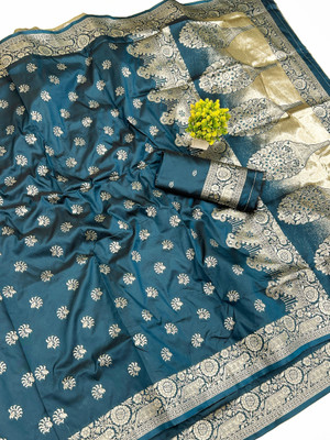 Ratnavali Woven Banarasi Silk Blend, Art Silk Saree(Blue)