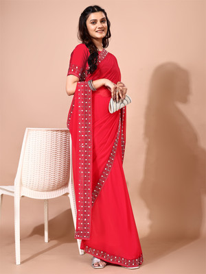Leelavati Embellished Bollywood Chiffon Saree(Red)