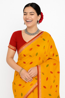 AMOLDO Printed Saree with Attached Blouse Chiffon Saree(Yellow)