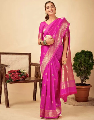 ZILVIRA Woven Kanjivaram Pure Silk, Jacquard Saree(Pink)