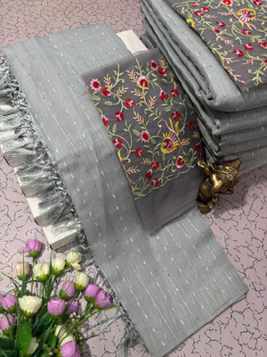 Pfancy silk Striped, Embroidered, Floral Print Kanjivaram Polyester Saree(Grey)