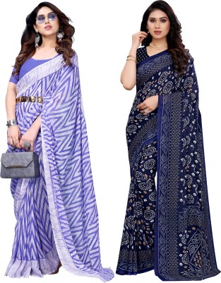 Samah Floral Print, Geometric Print, Printed Bollywood Georgette Saree(Pack of 2, Purple, Blue)