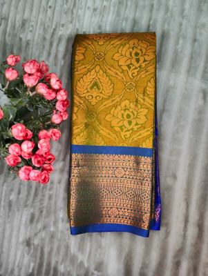 GSJ Silk Sarees Woven, Floral Print, Geometric Print, Self Design Kanjivaram Silk Blend Saree(Yellow)