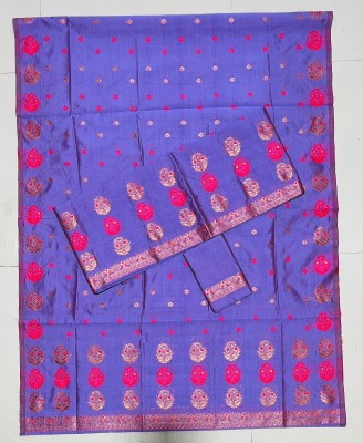 GARVDAGA Printed Mekhela Chador Tussar Silk Saree(Purple)