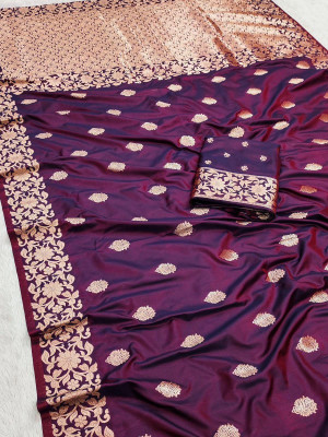 SHREEKHODIYARST Printed Banarasi Jacquard, Pure Silk Saree(Purple)