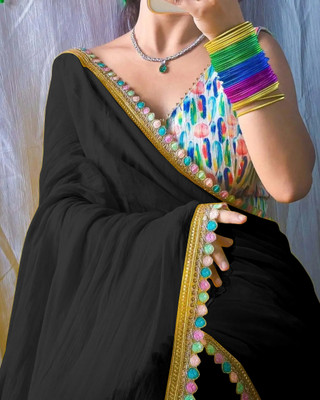 Kavu Applique Bollywood Georgette Saree(Black)
