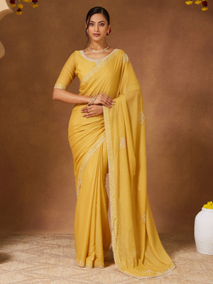 Sareemall Embroidered Bollywood Georgette Saree(Yellow)
