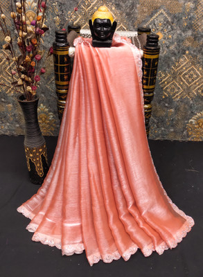ZOYAL ENTERPRISE Solid/Plain Bollywood Jimmy choo Saree(Pink)