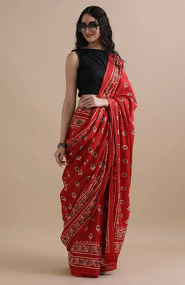 LOVWEAR Printed Daily Wear Pure Cotton Saree(Red)