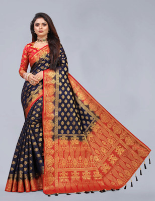 BHUVA BROTHERS Woven Banarasi Cotton Silk Saree(Multicolor)