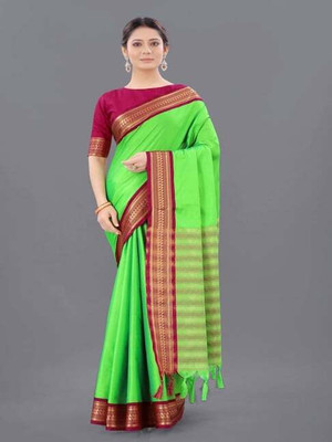 SWASTIKEXPORTS Solid/Plain Bollywood Cotton Silk, Silk Blend Saree(Light Green)