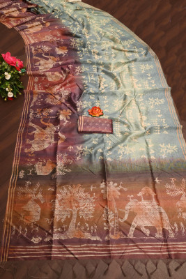 K 5 FASHION Digital Print, Floral Print Bollywood Cotton Silk Saree(Multicolor)