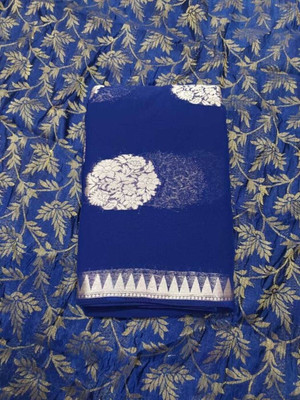 SainiVastra Woven Maheshwari Georgette Saree(Dark Blue)