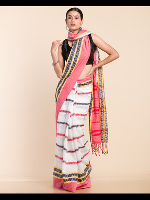 Ankita saree house Woven, Self Design Handloom Pure Cotton Saree(White)