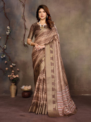 NEGRONISTAR Digital Print Daily Wear Cotton Silk, Jacquard Saree(Brown)