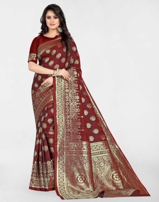 Divastri Woven, Self Design Banarasi Art Silk Saree(Maroon, Gold)