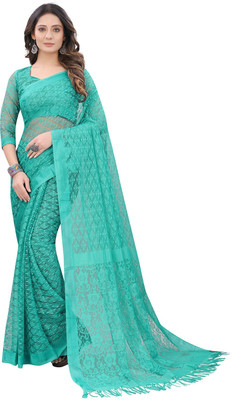 HouseOfCommon Self Design Bollywood Net, Brasso Saree(Green)