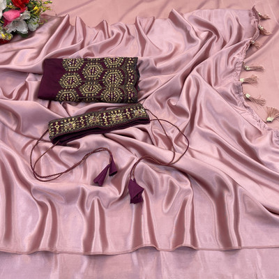 Ethina Fashion Dyed Bollywood Satin Saree(Magenta)