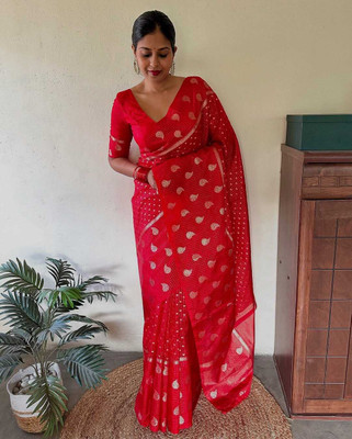 VASTUKALA Woven Kanjivaram Pure Silk, Art Silk Saree(Red)