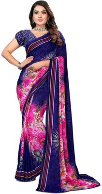 Moda Rapido Printed, Self Design Daily Wear Georgette Saree(Blue)