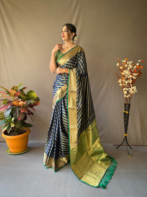 SGF11 Self Design Handloom Pure Silk Saree(Dark Blue)