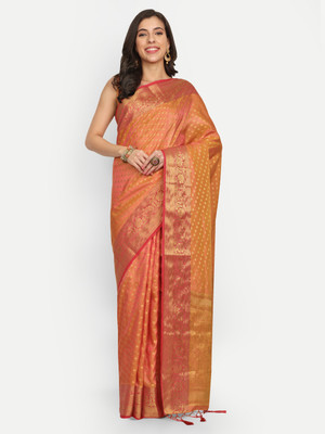 lts label tripti saxena Embellished Banarasi Pure Silk Saree(Orange)