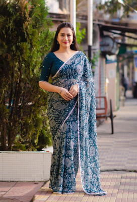 STAVA CREATION Printed Bollywood Georgette Saree(Light Green)