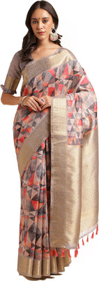 Tasrika Printed Handloom Tussar Silk Saree(Multicolor)