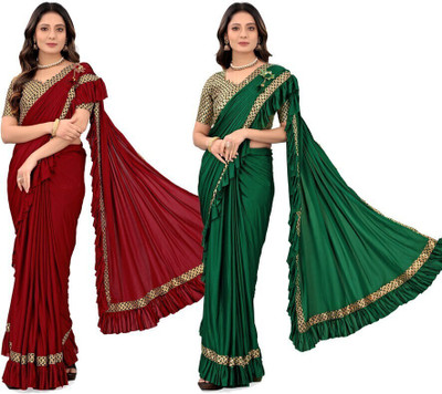 Treshpino Self Design Bollywood Lycra Blend Saree(Pack of 4, Multicolor)