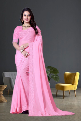 Lajamani Fashion Self Design, Solid/Plain Bollywood Georgette Saree(Pink)