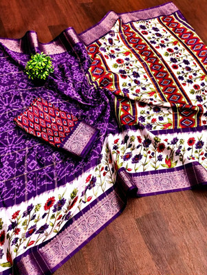 Sanjana Silks Printed Bollywood Silk Blend Saree(Purple)