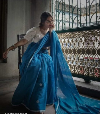 sdn Woven Handloom Handloom Cotton Blend Saree(Blue)