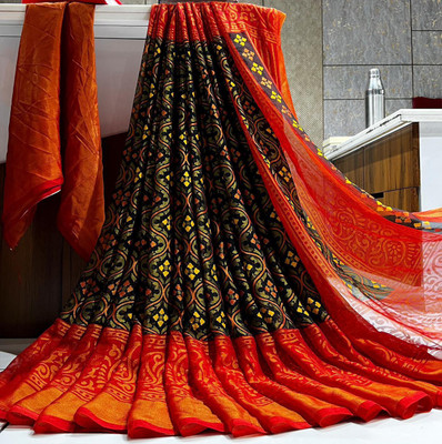 Hensi sarees shop Geometric Print Daily Wear Brasso Saree(Black)