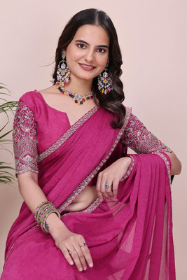 K 5 FASHION Self Design, Embroidered Bollywood Chiffon Saree(Red)