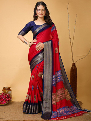 Anouk Rustic Printed Chinnalapattu Silk Blend Saree(Red)