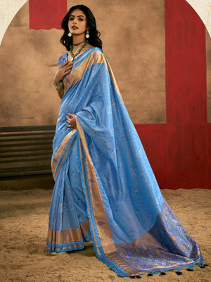 Sareemall Woven Chinnalapattu Tussar Silk Saree(Light Blue)