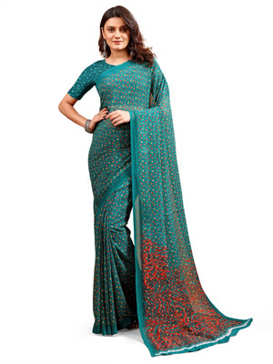 Leelavati Printed Daily Wear Chiffon Saree(Dark Green)