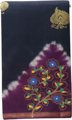 NB Cotton World Hand Painted, Woven Daily Wear Pure Cotton Saree(Dark Blue)