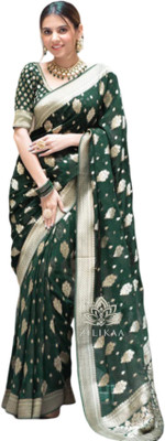 Moksha trends Printed Banarasi Pure Silk Saree(Green)