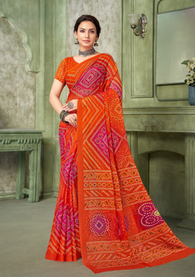 Divastri Floral Print, Geometric Print, Digital Print, Printed Bollywood Chiffon Saree(Orange)