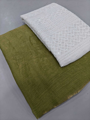 HouseOfCommon Solid/Plain Bollywood Chiffon Saree(Light Green)