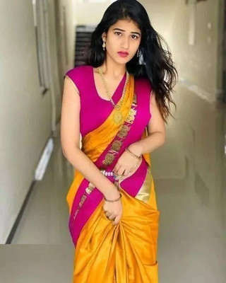 Vishal Creations Woven Banarasi Cotton Silk Saree(Yellow)