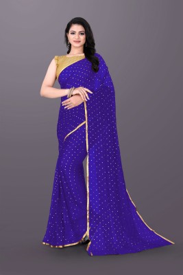 Ejish Printed Bollywood Chiffon Saree(Dark Blue)